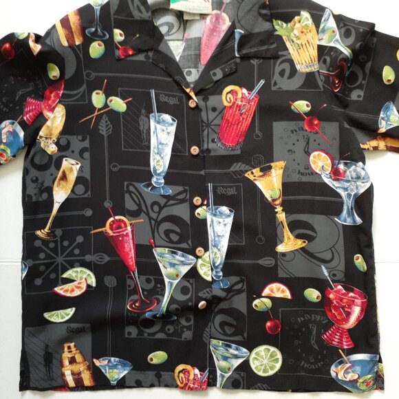 Paradise Found Women's "Happy Hour" Short Sleeve Hawaiian Shirt Black Size L - Picture 6 of 11